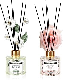 Soul & Scents Jasmine and Midnight Rose Reed Diffuser Set - 120ml with Free 6 Fiber Reed Sticks Each| Toxin Free & Stress Relief|Long Lasting|Room Freshener for Home, Bedroom & Office| Combo Pack of 2