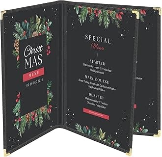 Sponsored Ad – Flexzion Menu Covers 8.5 x 11 Inch - Book Style Menu Holders for Restaurant, Hotel, Cafe, Bar & Pubs - Transparent Clear Menu Covers with 3 Page 6 View, (30 Packs) Menu Folders with Gold Metal Corner