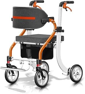 Nihhcune 4-in-1 All-Terrain Upright Rolling Walker Wheelchair Combination, No Installation, One-Step Folding Walker with Seat, Rollator Walker with Storage Bag for Seniors & Adults of Different Height