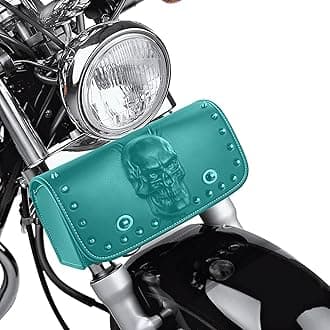 Universal Motorcycle 3D Skull Tool SaddleBags Front Fork Handlebar Bag PU Leather Sissybar Storage Pouch Compatible with Harley Dyna Scooter Softail Sportster Road King (Mint Blue)