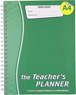 The Teachers Planner Wirobound 2025-26 | A4 Teacher Planner & Academic Diary, Page-a-Day Teacher Notebook in 10 Periods per Day - Green (TP5-G)