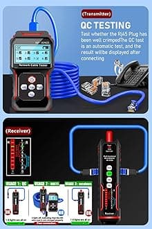 NOYAFA NF-859GS Network Cable Tester with red Light Pen 10mw Visual Fault Locator,for POE RJ45 RJ11 CAT5 CAT6 Cable Toner Continuity Test/Length Measure Fault Distance/Wire Tracer Ethernet LAN
