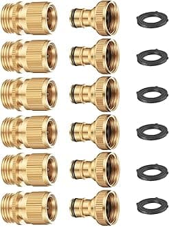 Garden Hose Quick Connector, Solid Brass 3/4 Inch Thread Fitting No-Leak Water Hose Female and Male Easy Connect (6 Sets)