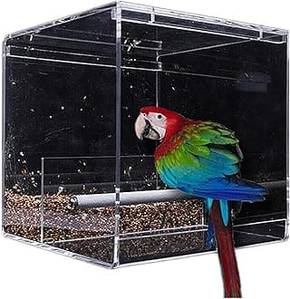 Automatic Bird Feeder No Mess Bird Cage Pet Feeder Seed Food Container for Parakeet Canary Cockatiel Parrot Finch Canary Acrylic (5.1 x 4.3 x 5.1 inch)