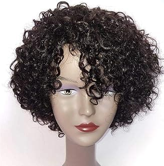 Brazilian Kinky Curly 10 Inch Human Hair Wigs for Black Women - Wear and Go Glueless Short Wig with Natural Color - 100% Human Hair
