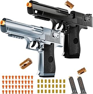 2 Pack Shell Ejecting Toy Gun - Semi-Automatic Handgun with Shell Ejection and Auto Rebound, Toy Foam Blasters & Stress Reducing Toys for Boys Girls Halloween Christmas Birthday Gifts (Black+Silvery)