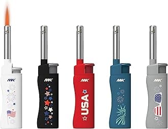 MK Candle Lighter, Butane Refillable Wind-Resistant Flame, 5-Pack for BBQ, Camping, Outdoor Use (Independence-5PC)