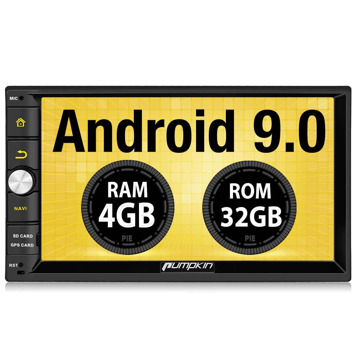PUMPKIN Android 9.0 Double Din Car Stereo Head Unit 4GB RAM Sat Nav Bluetooth Support GPS WIFI DAB+ AUX Android Auto USB SD Fastboot with 7" Touch Screen