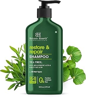 Botanic Hearth Restore & Repair Shampoo – With Tea Tree, Cica, Hyaluronic Acid & Salicylic Acid – Paraben & Sulfate Free – 5-in-1 Care for All Hair Types – 16 fl. oz