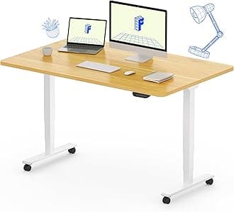 E6 MAX Dual Motor 3-Stage 48x30 Inch Heavy Duty Standing Desk, 330lbs Weight Capacity, Height Adjustable Desk w/Cable Management & Wheels (Seamless Maple Desktop + White Frame)