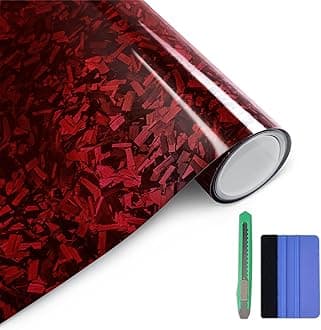 Gloss Forged Carbon Fiber Vinyl Wrap, Car Carbon Fiber Vinyl Wrap Decal Sticker Film Sheet with Air Release (1ft x3.5ft, Red)