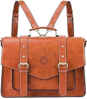 Backpack for Women Briefcase Messenger Laptop Bag Vegan Leather Satchel Work Bags Fits 15.6 inch Laptops, Brown