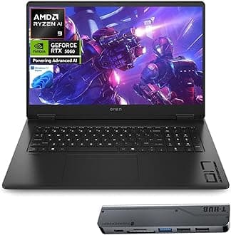 HP OMEN 17.3" RTX 5060 AI Gaming Laptop, FHD IPS 144Hz, AMD Ryzen AI 9 365(Beats Intel i9), 16GB DDR5 RAM, 1TB SSD, RGB Backlit KB, Low Blue Light, Bundle with Thunderobot 7 in-1 USB-C Hub