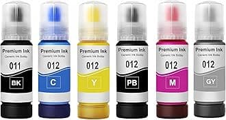 CANOFF 011 & 012 Refill Ink Bottle Compatible with Epson Model L8180 and L8160 Printer (C/M/Y/BK/PB/GY 70ml Ink)