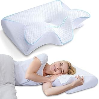 HOMCA Memory Foam Cervical Pillow, 2 in 1 Ergonomic Contour Orthopedic Pillow for Neck Pain, Contoured Support Pillows for Side Back Stomach Sleepers (White)