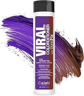 Celeb Luxury Purple Hair Color Depositing Colorwash Conditioner for Brunettes + Bondfix Bond Rebuilder, Semi Permanent Hair Color, Vegan Hair Dye