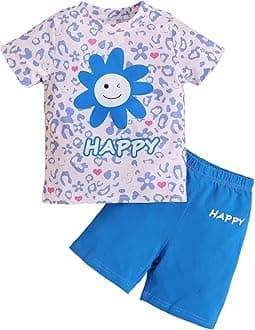 Toddler Kids Girl Clothes Floral Letter Graphic Top + Shorts 2PC Girls Summer Short Set