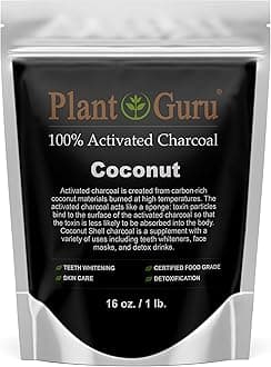Plant Guru Activated Charcoal Powder 1 lb. COCONUT - Food Grade Kosher Non-GMO - Teeth Whitening, Facial Mask and Soap Making. Promotes Natural Detoxification and Helps Digestion