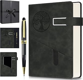 Lined Notebook Journal for Men Women, 365 Pages Numbered College Ruled Notebook, Hardcover Leather Journal with Pen & Gift Box, Thick Daily Diary, Professional Notebooks for Work, School, Business, A5