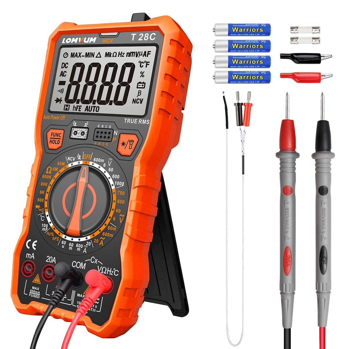 Manual-Ranging Digital Multimeter, 6000 Counts Electrical Tester AC/DC Voltage Current Detector, NCV, Resistance, Capacitance, Diode Electronic, Duty Cycle Tester, 2.7 Inch LCD T28C