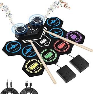 Electronic Drum Set, 9 Pad With Headphone Jack, Dual Stereo Speakers, Drum Sticks, Foot Pedals, 10 Hours Playtime, Ideal Gift for Kids