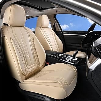 Coverado Car Seat Covers, Front Seat Cover 2-Pack, Faux Leather Waterproof Seat Covers, Car Seat Protectors,Driver Seat Covers Automotive Seat Covers Accessories Universal Fit for Most Vehicles Beige