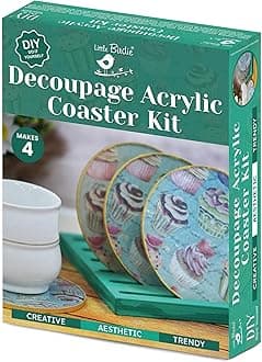 Little Birdie DIY Decoupage Acrylic Round Coasters Kit 3pc | Tea, Coffee, Juice Coaster Art & Craft Kit | Coaster for Office, Home Table Decor | Craft Kit Gift for Kids & Adults