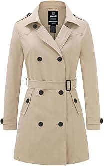 Wantdo Women's Waterproof Trench Coat Classic Lapel Outerwear Coat with Belt