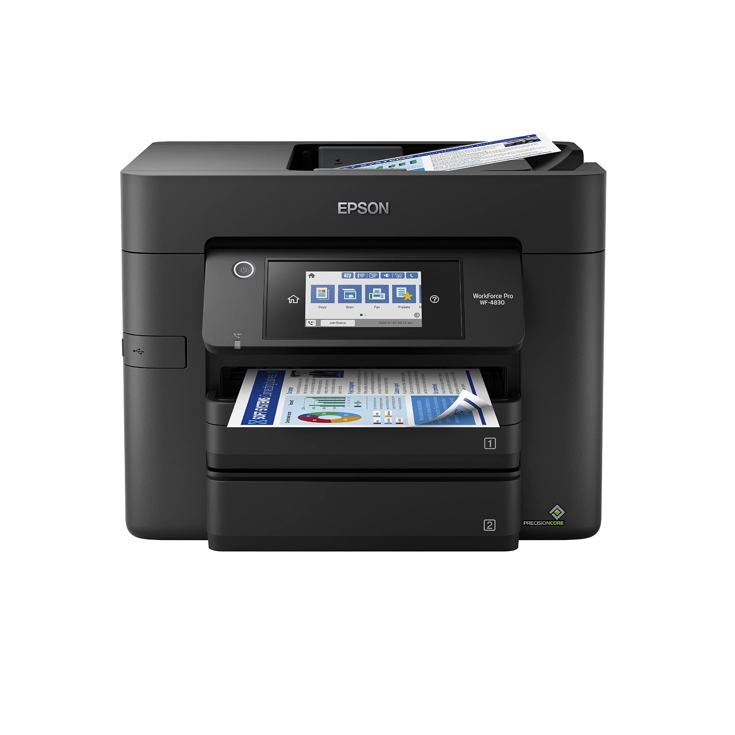 Workforce Pro WF-4830 Wireless All-in-One Printer, Auto 2-Sided Print Copy, Scan/Fax, 50-Page ADF, 500-sheet Paper Capacity, and 4.3" Color Touchscreen, Works with Alexa - Black