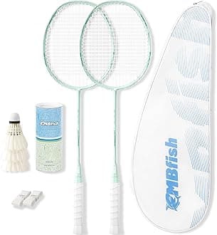 Badminton Racket Set with 2 Carbon Fiber Rackets, 3 Shuttlecocks, 2 Replacement Racket Grip Tapes and 1 Badminton Bag - Perfect for Beginners & Outdoor Games 4U