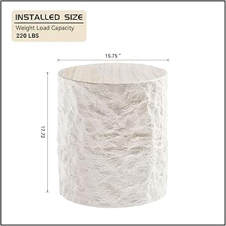 Round Side Table Small Coffee Table for Living Room Circle End Table for Bedroom Apartment, No Need Assembly (Fiberglass 15.75'' Cement Stone Pattern)