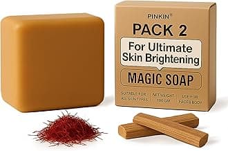 PINKIN Magic Soap Tan Removal | Soaps Sandalwood & Saffron Magic Soaps For Bath | Handmade Chandan & Kesar Soap | For Brightening & Glowing Skin Soap for Men & Women (Pack of 2)