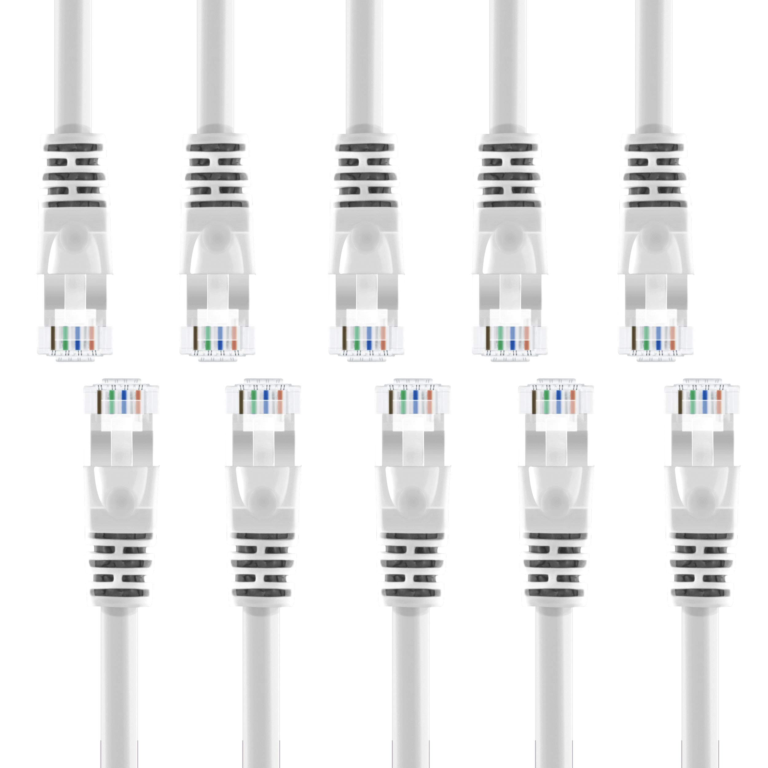 GearIT 10-Pack, Cat5e Ethernet Patch Cable 7 Feet - Snagless RJ45 Computer LAN Network Cord, White - Compatible with 10 Port Switch POE 10port Gigabit