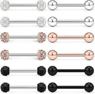 12-16Pcs 16G 14G Surgical Steel Tongue Ring Nipple Shield Barbell Ring Bar Nipplerings Body Piercing Jewelry for Women Men