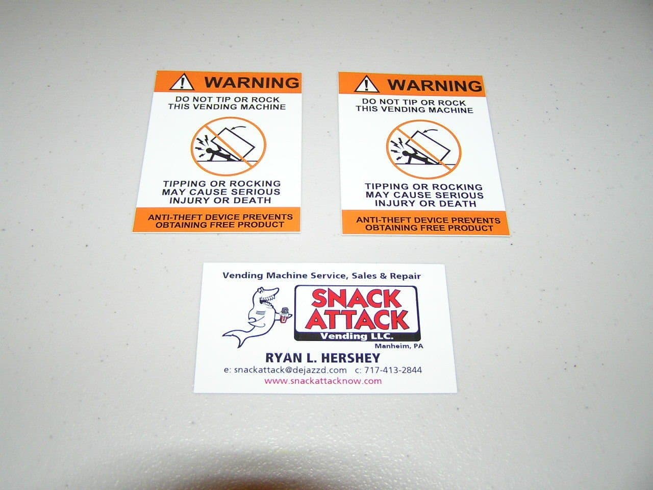 SODA VENDING MACHINE (2)Decals "WARNING Do Not Tip or Rock This Vending Machine"