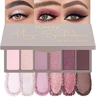 6 Colors Pink Eyeshadow Palette, Nude Pink Plum Mauve Champagne Rose Orchid Wine Red Glitter Shimmer Matte High Pigment Mini Travel Eye Shadow Palette Makeup for Older Women, Built in Mirror