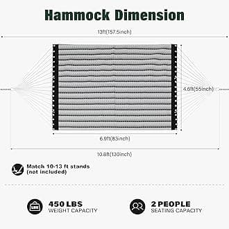 Patio Watcher 13 FT Quick Dry Textilene Hammock - Outdoor Double Hammock - Heavy Duty for Outside - 450 lbs Capacity - Grey Plaid