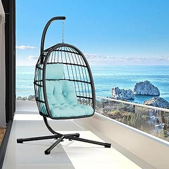 CHABATREE Egg Chair with Stand,Patio Rattan Wicker Hanging Swing Egg Chair Hammock Chair for Bedroom Porch Garden,Thickened Aluminum Alloy Steel Frame and UV Resistant Cushion,350LBS Capacity