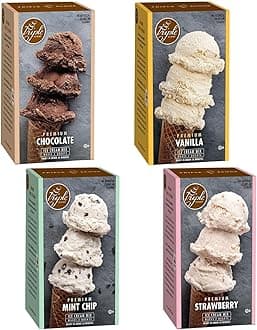 Triple Scoop - Variety Pack (4) Ice Cream Mix, Mix For Ice Cream Maker. Simple, Easy, Delicious. From Gourmet Mix To Maker in 5 Minutes. Made in USA (Vanilla, Chocolate, Strawberry, Mint Choc Chip)