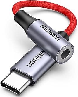 UGREENUSB C to 3.5mm Adapter iPhone 16 Headphones Adapter DAC USB C to Aux Headphone Adapter 3.5 mm to Type C Jack Adapter Braided Compatible with iPhone 16 Series iPad Pro Galaxy S22 S23 Ultra(Red)