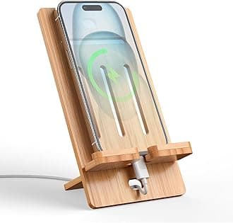 Pezin & Hulin Wooden Bamboo Cell Phone Stand, Wood Charging Dock Holder, Portable Desktop Phone Rack, Compatible with Mobile Phone and Tablet -Slim Version