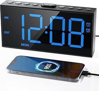 Roxicosly Digital Loud Alarm Clock for Deep Sleepers, 7.5 Inch LED Display, 5 Dimmers, 2 Alarms with Weekday/Weekend, 5 Volumes, Snooze, Type C & USB Charger, Battery Backup, 12/24H & DST