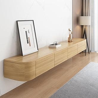 Floating TV Unit with Flip-Down Doors & Drawers 200cm Wall Mounted TV Stand, Storage TV Bench Under TV for Bedroom Livingroom（Wood2）