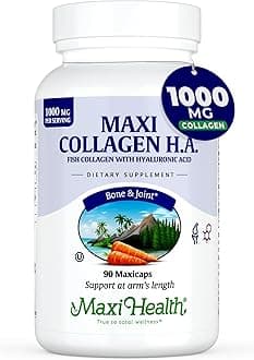 Maxi Health Marine Collagen Pills – 1000 mg Type 1 Collagen for Women & Men with Hyaluronic Acid Supplement for Joint & Skin Support – Unflavored, Clean Kosher Capsules (90 Count (Pack of 1))
