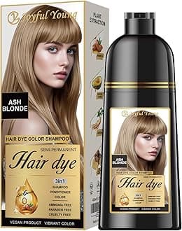 Joyful Young Hair Dye Shampoo 3-in-1, Ash Blonde Semi-Permanent Gray Hair Coverage, Color Depositing Shampoo for Women & Men, Vegan, Ammonia-Free