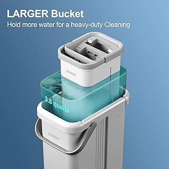 JOYMOOP Mop and Bucket Set - Mops for Floor Cleaning & Wall Cleaner with Long Handle, Include 3 Microfiber Mop Pads - White Bucket (X-Large)