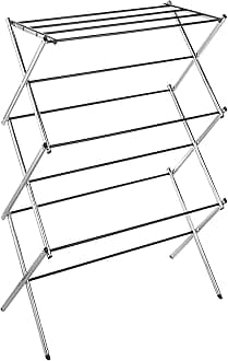 Whitmor Chrome 11 Folding Clothes Top Shelf-Indoor and Outdoor Drying Rack, 9 Hanging Bars