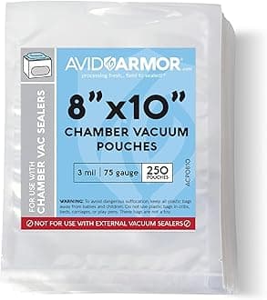 Chamber Machine Vacuum Pouches Size 8" x 10" Pack of 250 Pre-Cut Heavy Duty 3Mil - NOT COMPATIBLE WITH FOODSAVER TYPE VACUUM SEALERS - Commercial Grade BPA Free Sous Vide Safe Avid Armor