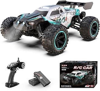 Scientoy 1/14 RC Cars Fast 60 KPH, 4WD All Terrain RC Truck with 60 Mins Runtime, High Speed Off Road Remote Control Car with 2S 2000 mAh Rechargeable Batteries, RC Cars for Adults and Boys Gift