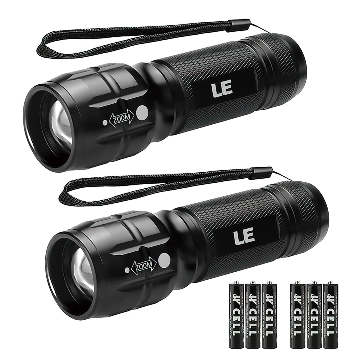 Lighting EVER LED Flashlights High Lumens, Small Flashlight, Waterproof, Adjustable Focus Flash Light for Outdoor, Emergency, Camping, AAA Batteries Included, 2 Pack